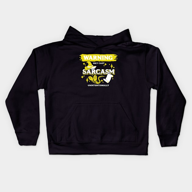 May Cast Sarcasm Unintentionally Light Yellow Warning Label Kids Hoodie by Wolfkin Design